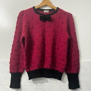 Vintage Fred Une Women’s Wool Petite Small Polka Dot Puff Sleeve Sweater Twee